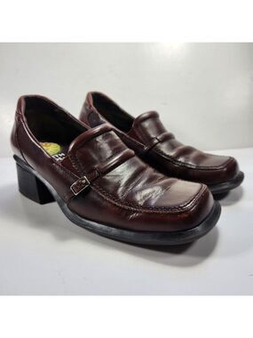 Earth Shoes Womens Size 7 Brown Leather 90s Grunge Style Chunky Heeled Loafers